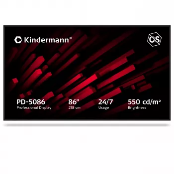Kindermann Display PD-5086 écran de signalisation numérique professionnel 86 pouces 4K UHD, 550 cd/m², 24/7, slot OPS, non tactile