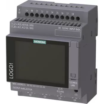 Siemens LOGO! 12/24 RCE module logique avec écran, 8 DI/4 AI/4 relais, 12-24V DC, Ethernet, Modbus TCP/IP