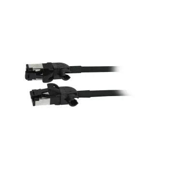Synergy21 Câble patch RJ45, CAT6A 500MHz, 10m, noir, S/FTP, rond Slimline d=4,5mm, TPE/LSZH (Superflex), AWG28, avec connecteurs bruts CAT7, connecteur rotatif