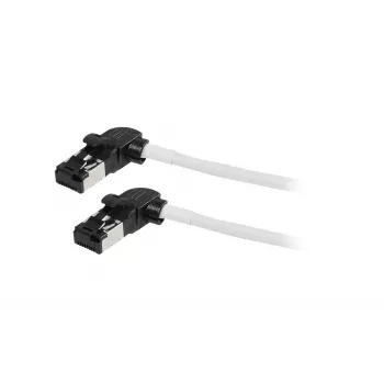 Synergy21 Câble patch RJ45, CAT6A 500MHz, 0,15m, blanc, S/FTP, rond Slimline d=4,5mm, TPE/LSZH (Superflex), AWG28, avec connecteur brut CAT7, connecteur rotatif