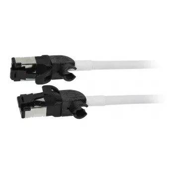 Synergy21 Câble patch RJ45, CAT6A 500MHz, 1,5m, blanc, S/FTP, rond Slimline d=4,5mm, TPE/LSZH (Superflex), AWG28, avec connecteur brut CAT7, connecteur rotatif