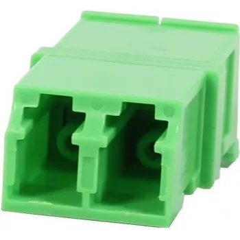 Adaptateur coupleur fibre optique Synergy 21 S215678 LC/APC duplex monomode 9/125 µm céramique PVC sans bride vert avec obturateur de protection laser