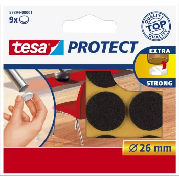 Patins en feutre Tesa Protect - ronds - marron - 26 mm - 9 pièces