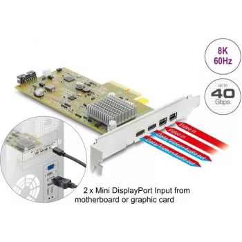 Delock Carte PCI Express x4 vers 2 x USB Type-C externes 40 Gbit/s (DP Alt Mode) femelle – format Low Profile