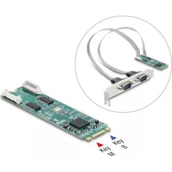 Delock Carte M.2 vers 2 x série RS-232 DB9 avec équerres standard et Low Profile