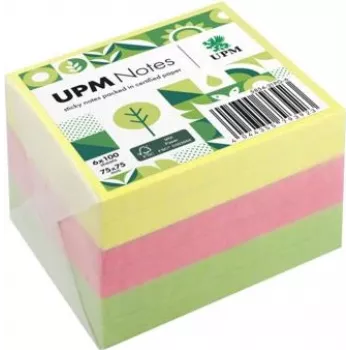 Notes autocollantes UPM Notes Brillant 75x75mm 100 feuilles par bloc 6 blocs couleurs assorties