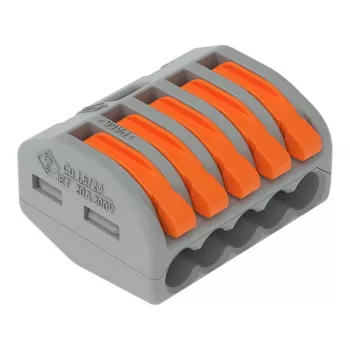WAGO 222-415 Borne compacte à ressort 5 conducteurs à levier, 32 A, 400 V, gris/orange
