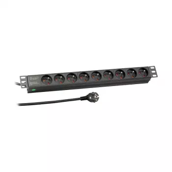 EFB Elektronik EK631FR.1 Multiprise 19 inch 1U pour montage en rack, 9 x prises françaises/UTE, fiche CEE 7/7, câble 1,8 m, 16A, 230V, noir