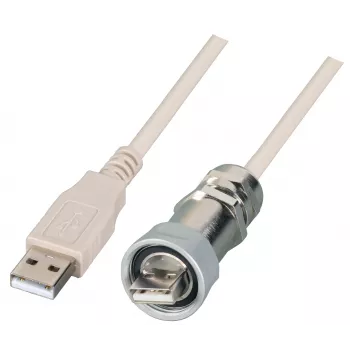 Presse-étoupe USB 2.0 EFB IP67 M20, USB Type-A mâle vers USB Type-A mâle, 1,0 m, argent/noir