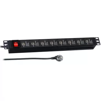 PDU de charge USB rackable EFB Elektronik 19 inch 1U - 16 ports USB, entrée CEE 7/7, noir