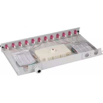 Boîtier d'épissure EFB-Elektronik B71901L12OM4 LC OM4 multimode 12 pigtails 6 adaptateurs tiroir coulissant montage rack 19 inch gris violet