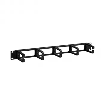 EFB ELEKTRONIK 19 inch 1U Cable Management Panel with 4 Pass-throughs and 5 Plastic Brackets, RAL 9005 Jet Black