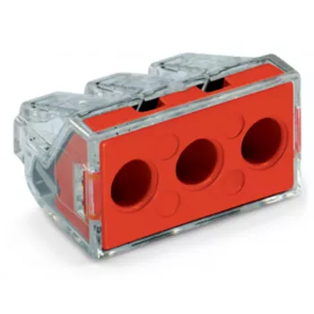 WAGO 773-173 Junction Box Connector, 3-Pole, Push-Wire, 41A, 400V, Red/Transparent