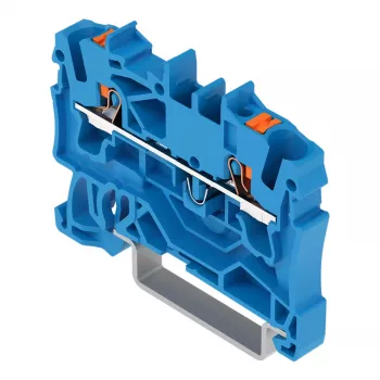 WAGO 2202-1204 2-Conductor Through Terminal Block with Push Button, 2.5 mm, Blue