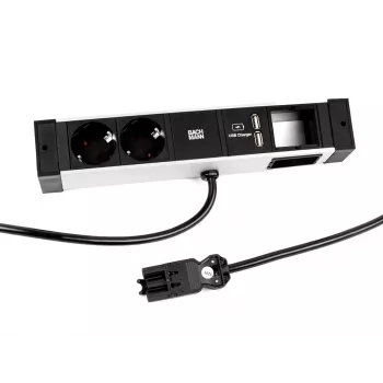 Bachmann DESK Rail Multiprise avec 2 prises Schuko et 2 ports de charge USB, câble 2 m, argent/noir