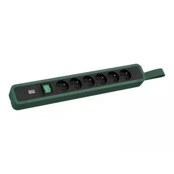 Bachmann PRIMO 2 multiprise 6x prise type E avec interrupteur et anneau de suspension 2,0 m fiche CEE 7/7 vert pin (RAL 6028)