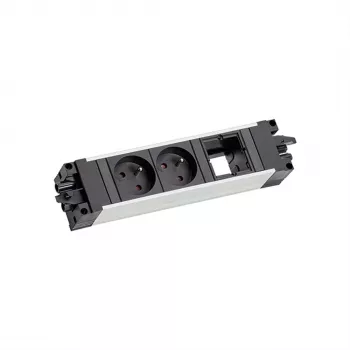 Bachmann 906.0238 STEP ALU module d'alimentation et de données de bureau, 2x prises type E, 2x emplacements Keystone, câble 3m, argent/noir