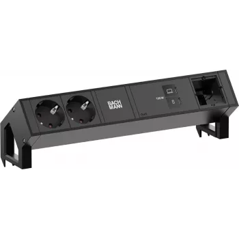 Bachmann DESK2 module d'alimentation de bureau 2x Schuko 1x USB-C 100W 1x emplacement de module câble 0,2m RAL9005 noir profond