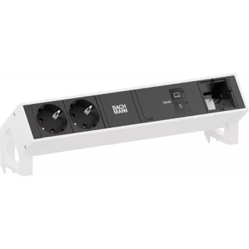 Bachmann DESK2 2x Schuko CEE7/3 1x USB-C 100W 1x module personnalisé 0,2 m RAL9010 blanc pur