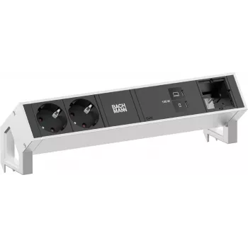 Module d'alimentation de bureau Bachmann DESK2 2x Schuko 1x USB-C 100W 1x emplacement pour module d'extension câble 1m INOX