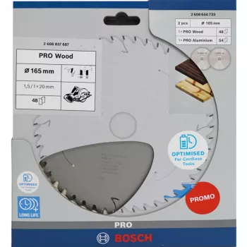 Lame de scie circulaire bois/aluminium BOSCH PRO 165 mm, lot de 2