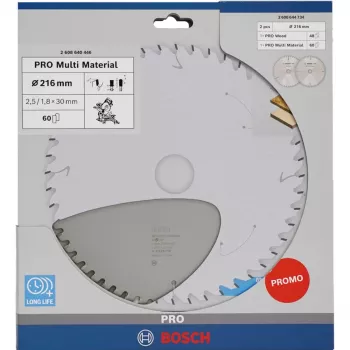 Lame de scie circulaire bois/multimatériaux BOSCH PRO 216 mm, lot de 2