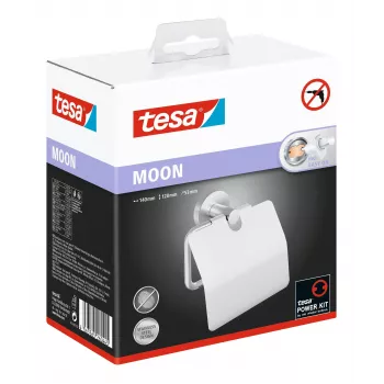 Porte-papier toilette avec couvercle MOON Tesa, autocollant, aspect inox, argent, 1 pièce