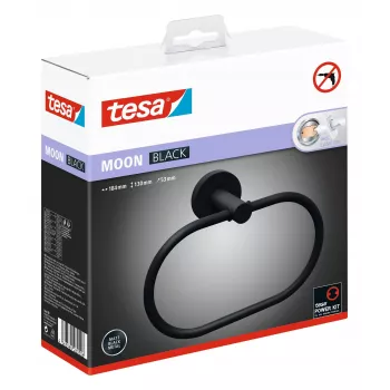 Anneau porte-serviette MOON BLACK Tesa autocollant métal thermolaqué noir mat