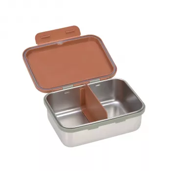 Boîte à repas en acier inoxydable pour enfants Lassig Happy Prints Caramel, 1 l, avec séparateur, couvercle PP avec anneau en silicone