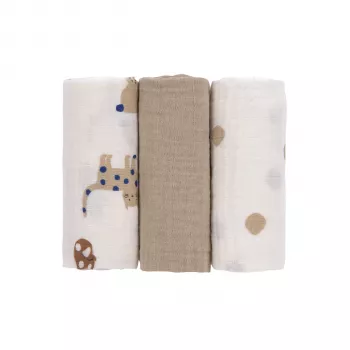 Lot de 3 langes en mousseline Lassig 60x60 cm Little Mateys bleu roi
