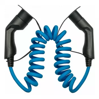 KABELMEISTER Câble de prolongation de recharge pour véhicule électrique Mode 3, fiche Type 2 vers prise, triphasé, 32A, 22kW, spiralé, 5m, noir