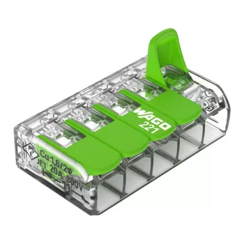 WAGO 221-425 Connecteur d'épissure compact 5 conducteurs avec leviers, transparent/orange