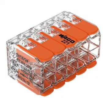 WAGO 221-420 Connecteur d'épissure compact avec leviers, 10 conducteurs, 0,2-4 mm², boîtier transparent, levier orange, lot de 10