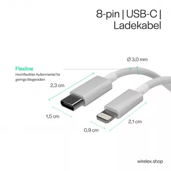 Flexline câble USB-C vers Lightning, PD, blanc, 0,5m (FL31-13050)