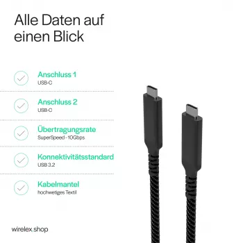 Câble USB-C vers USB-C Flexline, USB 3.2 Gen 2, 100W PD, nylon tressé, 1 m (FL31-75004)