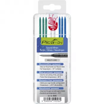 Recharges PICA-MARKER Pica DRY Special - SB - 12 mines (blanc, vert, bleu)