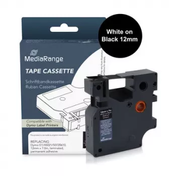 Cassette de ruban d'étiquetage MediaRange compatible avec Dymo 12mm x 7m blanc sur noir (MRDY45021)