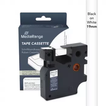 Cassette de ruban d'étiquetage MediaRange compatible Dymo D1 19mm x 7m noir sur blanc (MRDY45803)