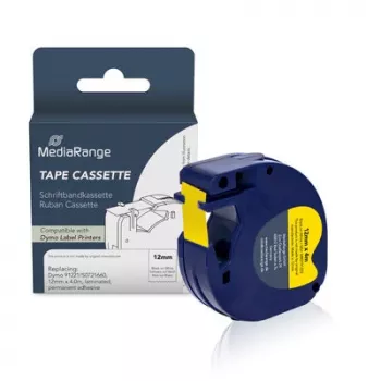 Cassette de ruban d'étiquetage MediaRange compatible Dymo 12mm x 4m noir sur jaune (MRDY91222)