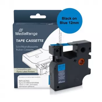 Ruban d'étiquettes MediaRange compatible avec Dymo 12mm x 7m noir sur bleu (MRDY45016)