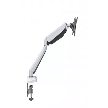 Rockstable RS-MM010W Support de moniteur simple professionnel - Pince de bureau / Passage de câble - 8 kg - 15-32 pouces - 100x100 mm - Blanc