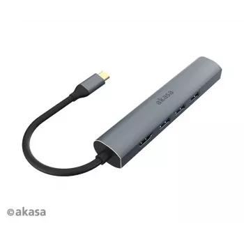 Akasa AK-CBCA22-18BK adaptateur multiport USB-C - USB 3.2 Gen 1 Type-C vers HDMI, RJ-45, USB-A - aluminium - noir - 18 cm