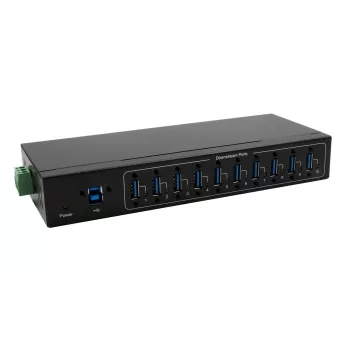 Hub métallique Exsys USB 3.2 Gen 1 10 ports avec kit pour rail DIN, chipset VIA VL811+, 5 Gbps, bloc d'alimentation 5V/4A, câble 1,8m