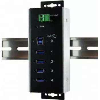 Hub industriel EXSYS EX-1185HMVS-WT USB 3.2 Gen 1, 4 ports, montage sur rail DIN