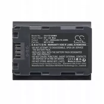 Batterie de remplacement Cameron Sino CS-FZ100MH pour Sony NP-FZ100, 2200mAh, 7,2V, Li-ion, noir
