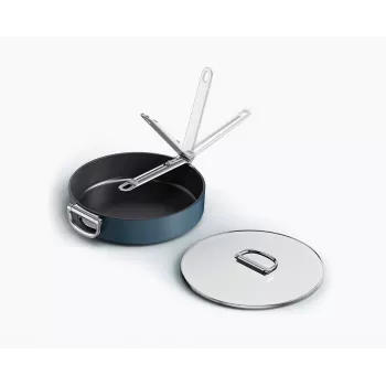 Joseph Joseph Space sauteuse antiadhésive céramique 28 cm à poignée pliable bleue avec couvercle