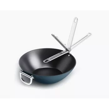 Wok en céramique antiadhésive avec manche pliable Joseph Joseph Space 32 cm bleu