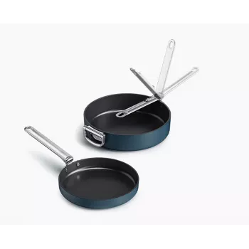 Joseph Joseph Space ensemble de 2 poêles antiadhésives céramique à poignée pliable bleues