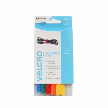 Attaches de câbles auto-agrippantes VELCRO VEL-EC60250 - couleurs assorties (bleu, vert, orange, rouge, jaune) - 20 cm x 12 mm - lot de 5