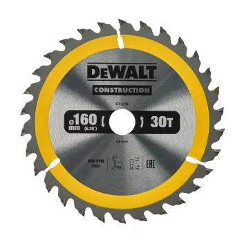 DEWALT Lame de scie circulaire TCT 160x20 mm 30T +10° angle d'attaque bague 16 mm